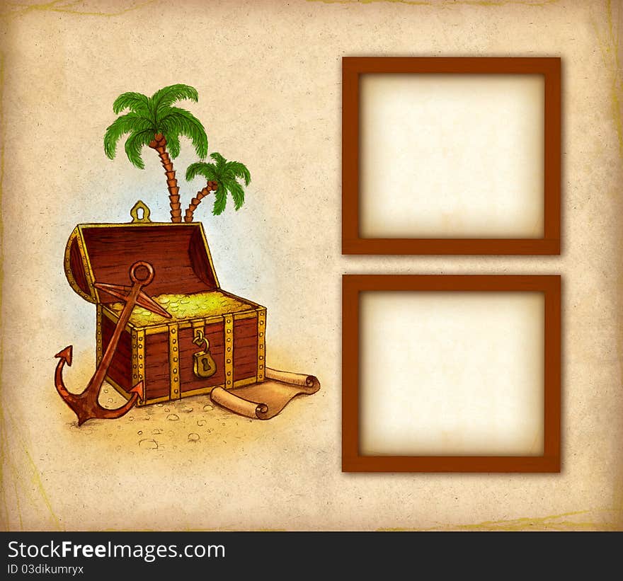 Photo frames with drawing of pirate's treasure