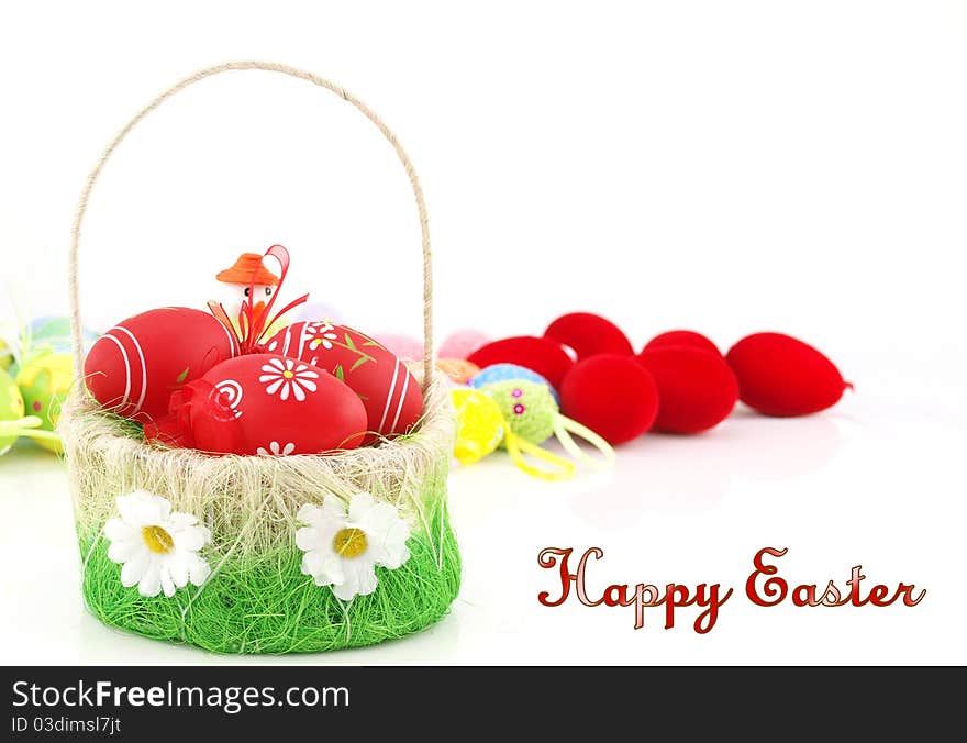 Colorful Easter eggs on the basket