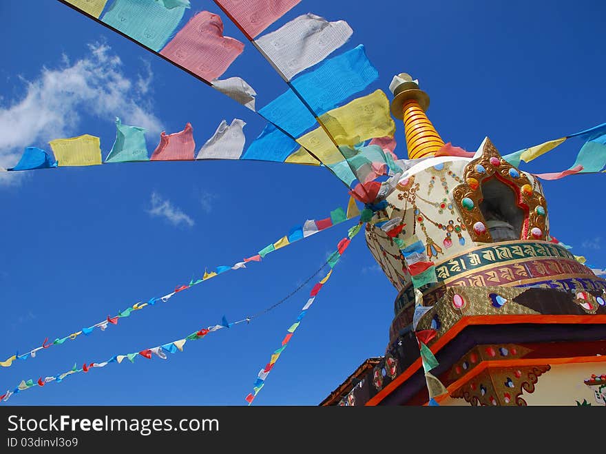 Tower of Tibetan prayer flags