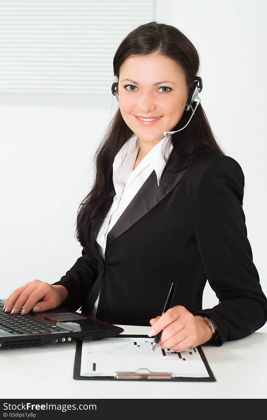 Nice girl in a black business suit