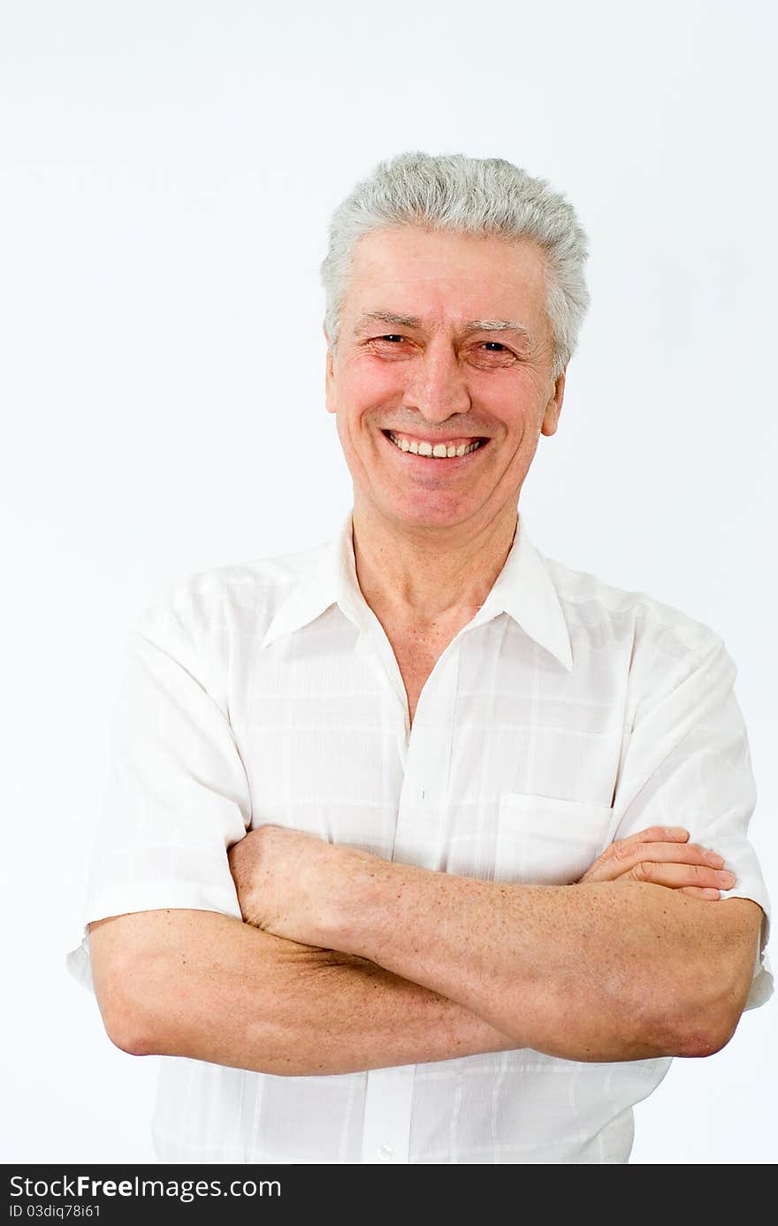 Portrait of a happy man on a white