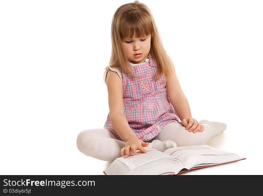 The little girl with the book on white