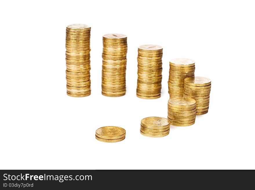 Golden coins isolated on white background