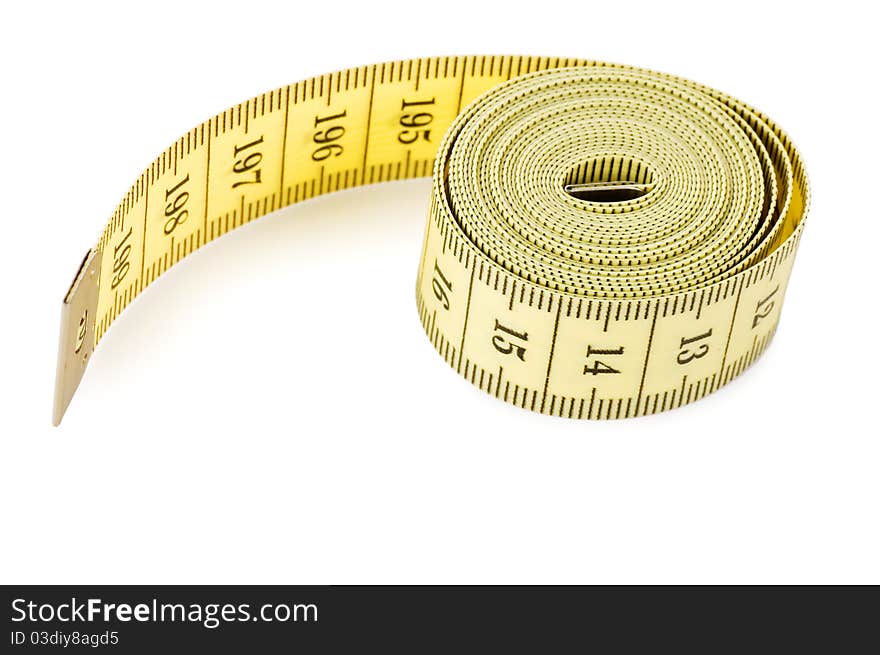 Yellow measuring tape isolated on white background