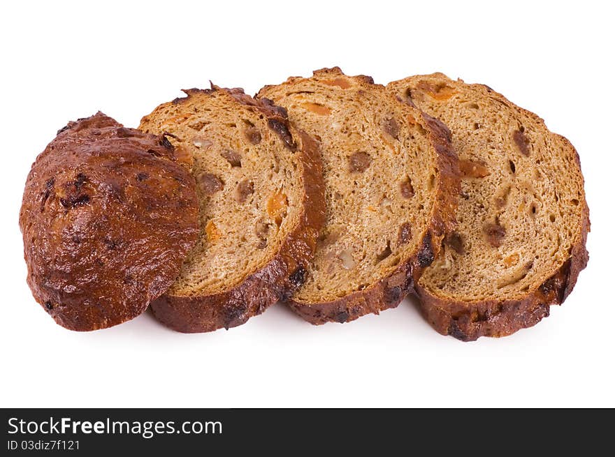 The cut bread isolated on white background