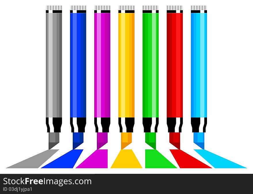 Vector markers of red, blue, pink, yellow, green and gray colors. Vector markers of red, blue, pink, yellow, green and gray colors