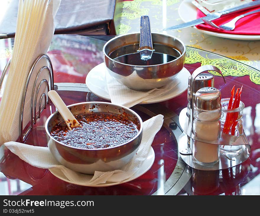 Food spices in Chinese restaurant