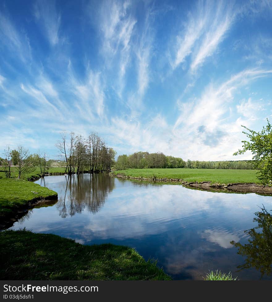 Lake in countryside.