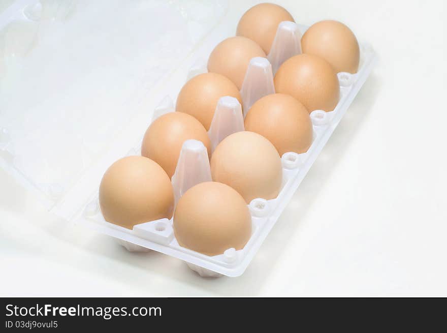 Eggs in tray top view.