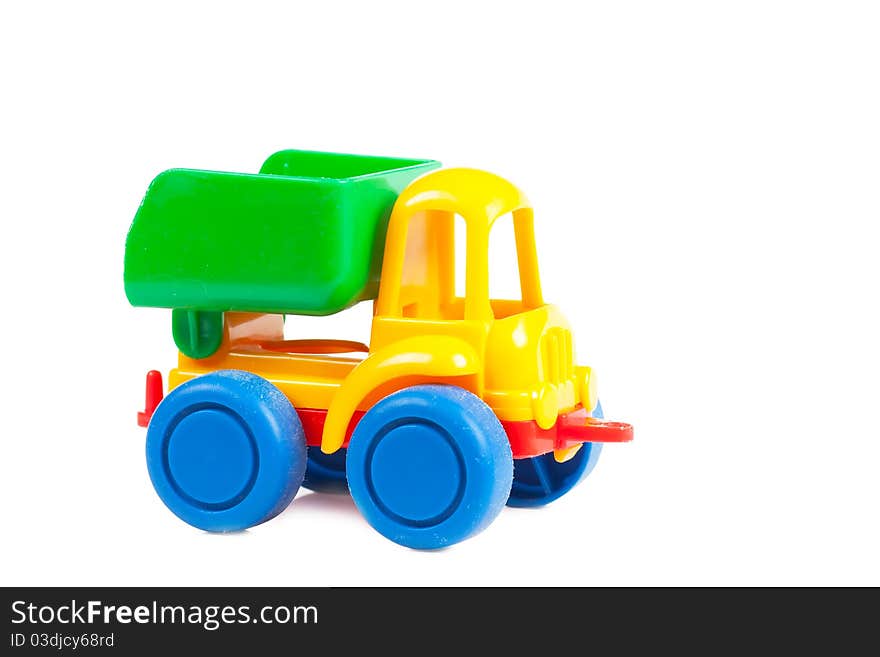 Colorful toy truck isolated over white background