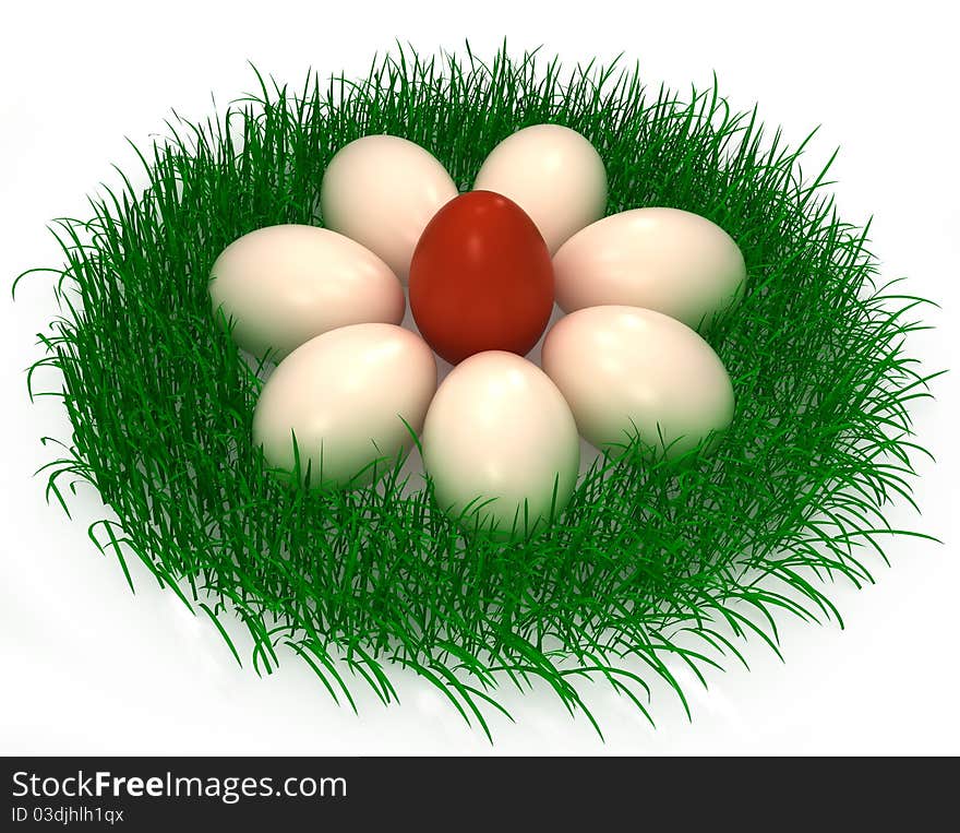 3d colourful easter eggs on a green grass. 3d colourful easter eggs on a green grass