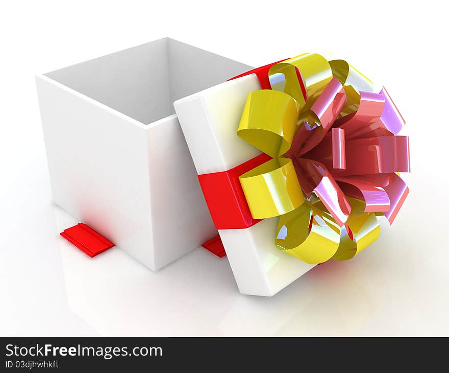 Gift box with colored bow and red ribbons. Gift box with colored bow and red ribbons.