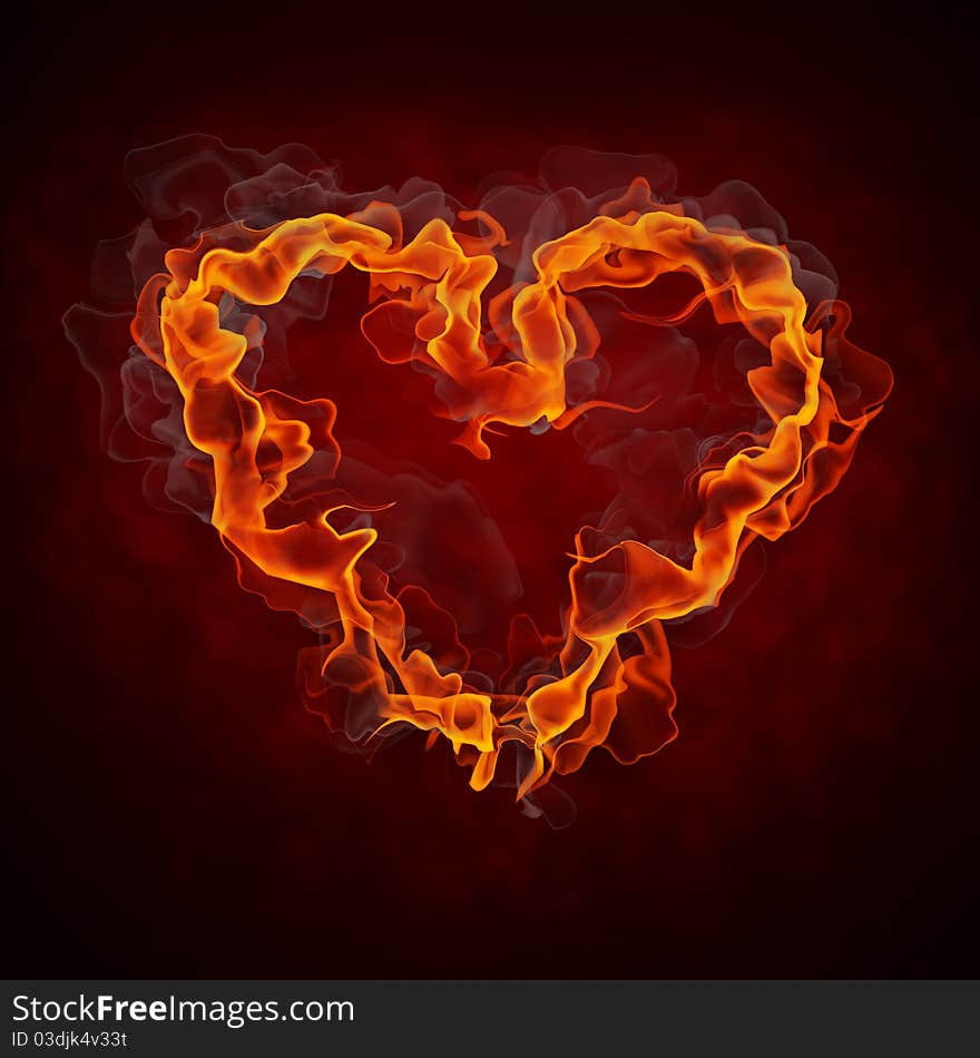 Abstract burning heart with smoke