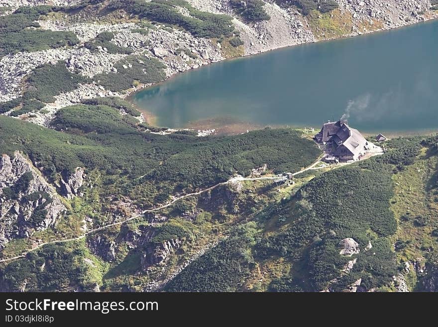 Mountain hut by the lake