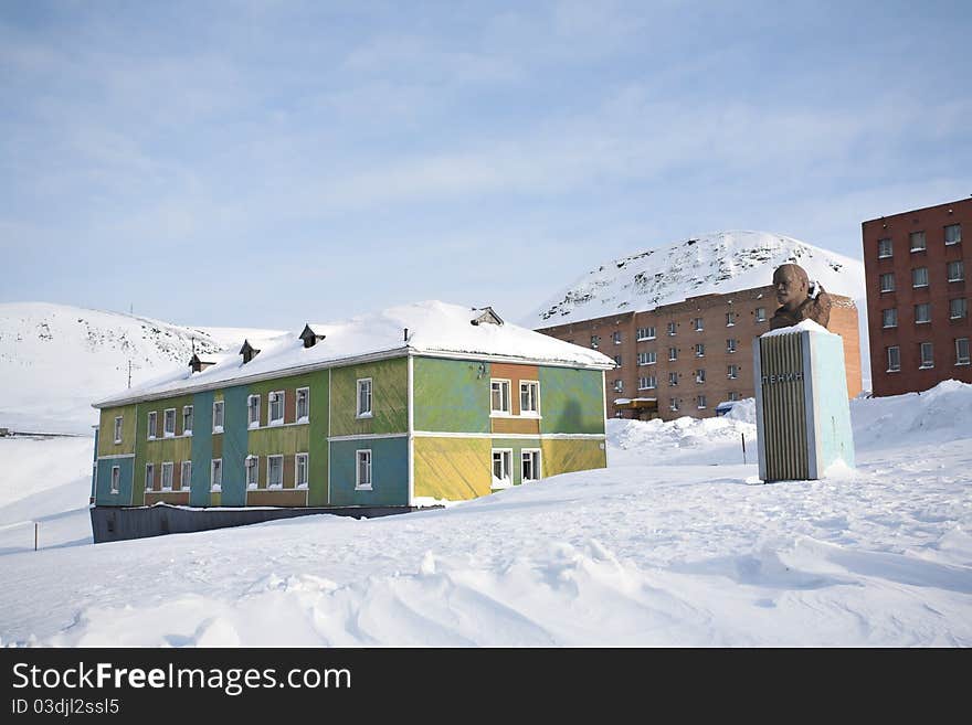 Barentsburg - Russian Arctic city in the winter. Barentsburg - Russian Arctic city in the winter