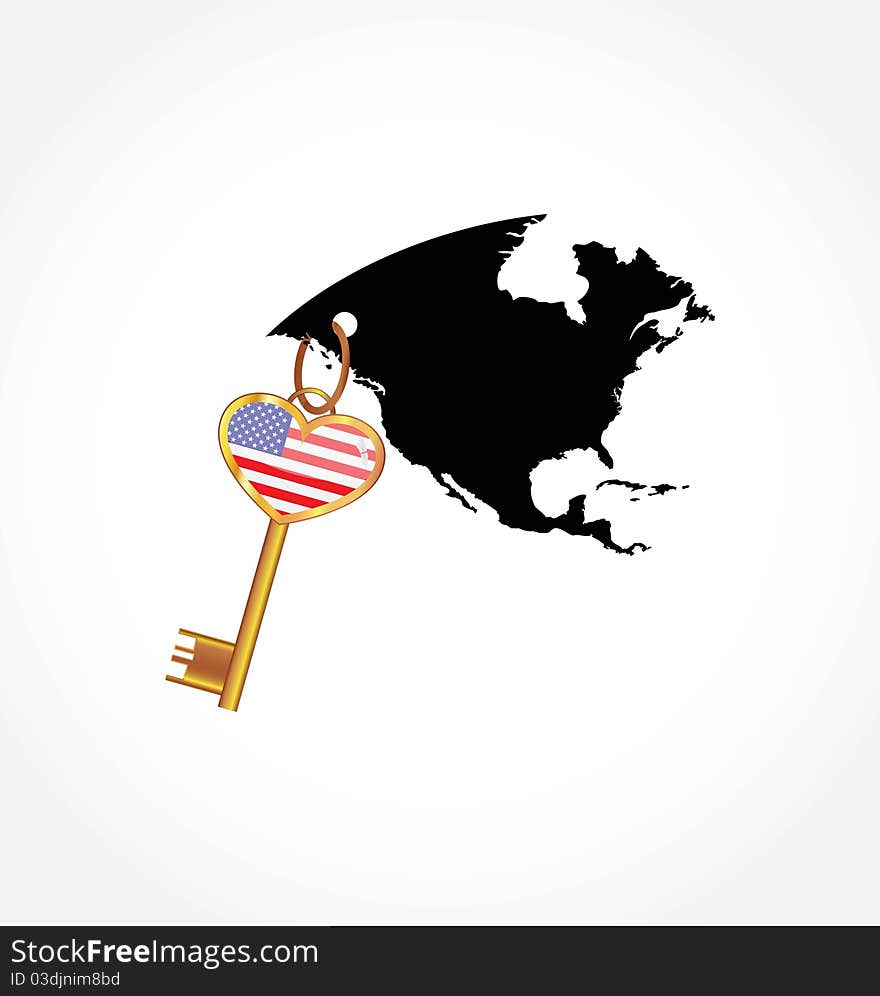 Key with american flag and map