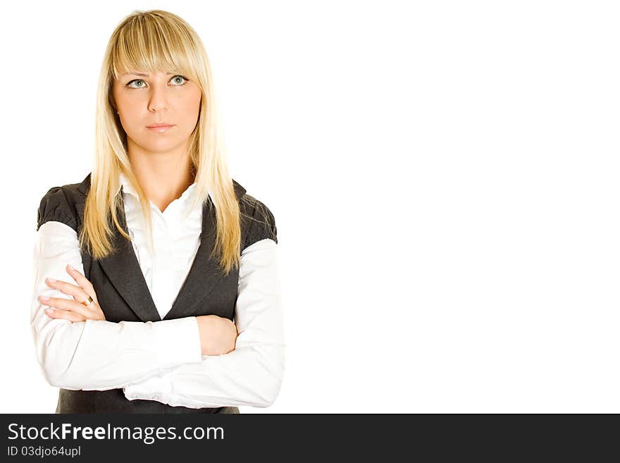 Beautiful young professional business woman. Isolated on a white background