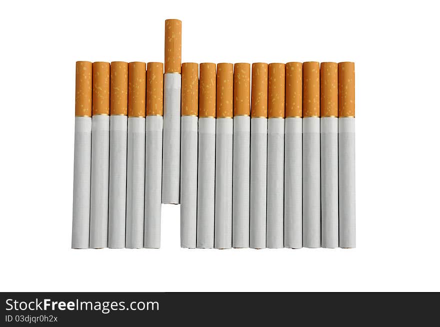 Group cigarettes isolated on a white background