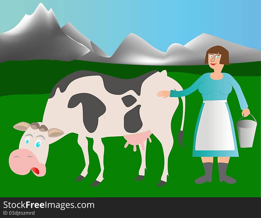 Adult Cow And Milkmaid