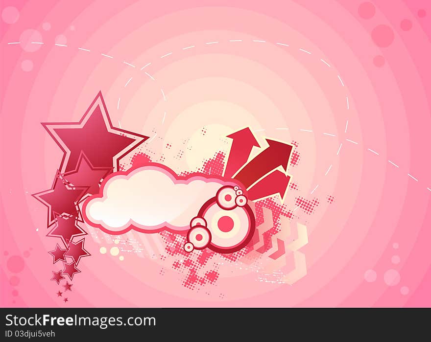 Pink illustration with stars, arrows and circles. Pink illustration with stars, arrows and circles