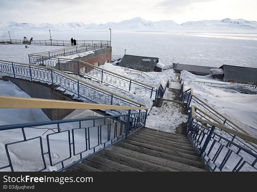 Barentsburg - Russian Arctic city in the winter. Barentsburg - Russian Arctic city in the winter