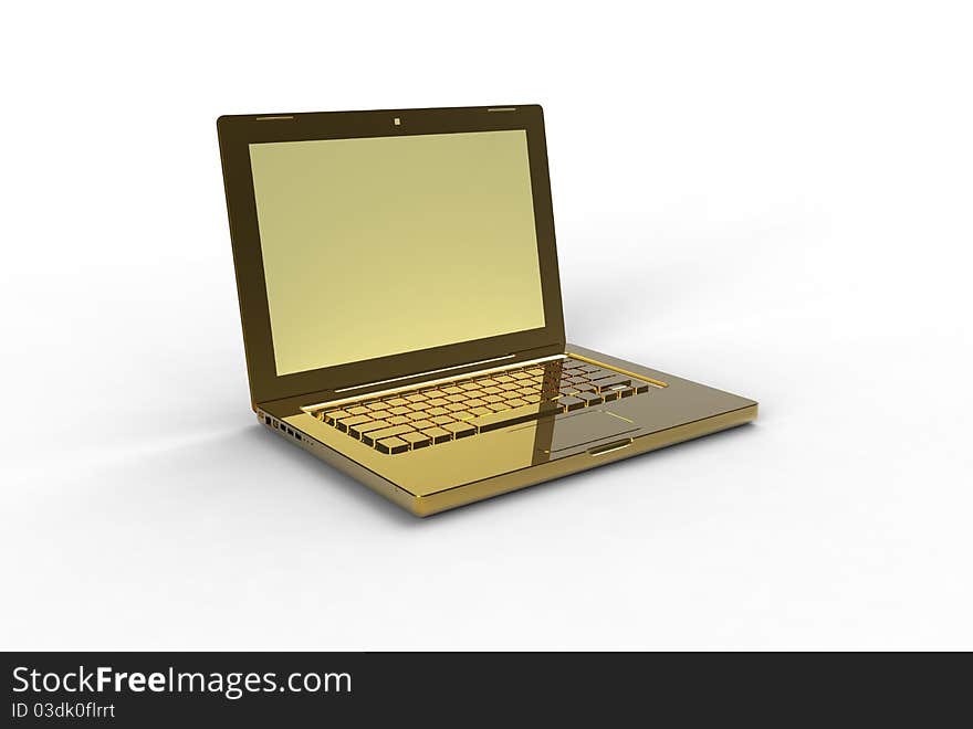 3d gold laptop on white background