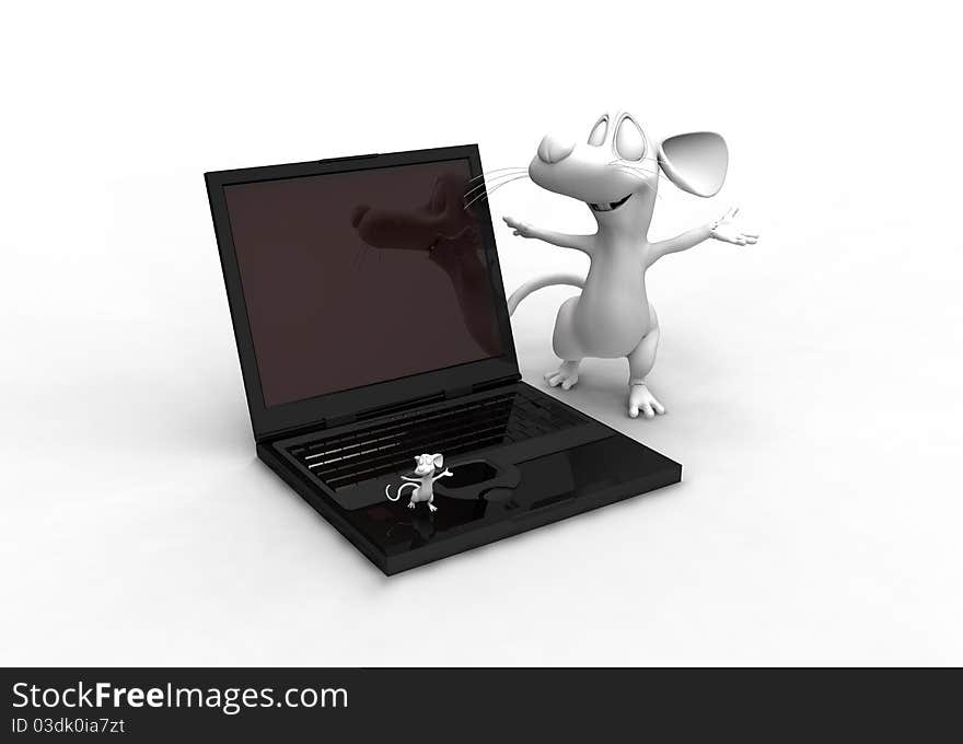 Laptop with mause, isolated 3d