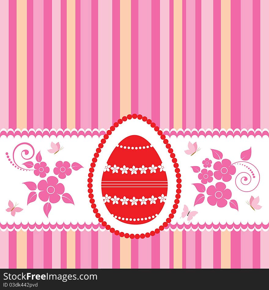 Easter card template with red egg and butterflies. Easter card template with red egg and butterflies.