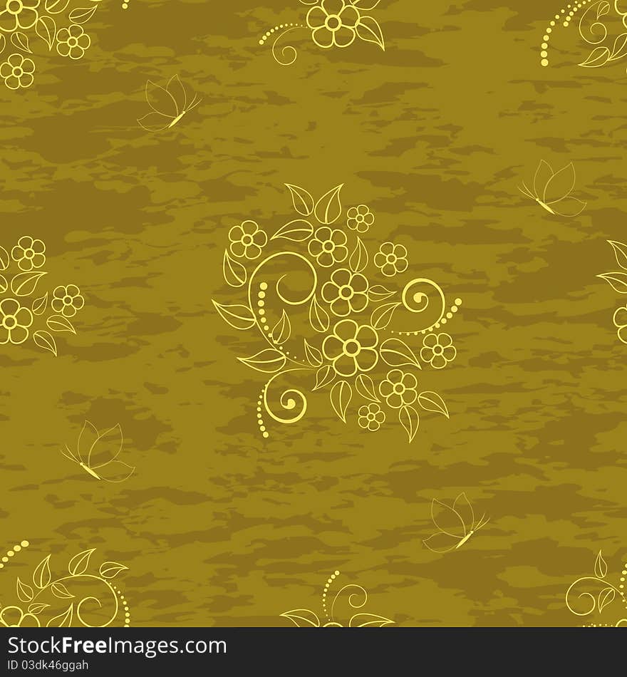 Seamless pattern with flowers and butterflies on grunge background. Seamless pattern with flowers and butterflies on grunge background.