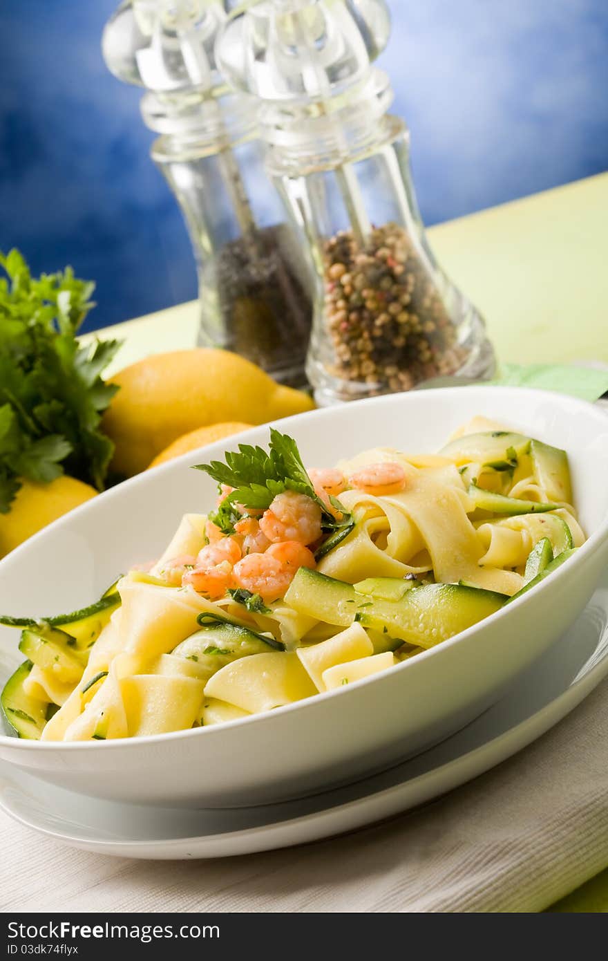 Pasta With Zucchini And Shrimps