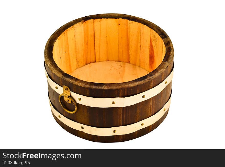 Ancient Wood Bucket Isolate On White Background