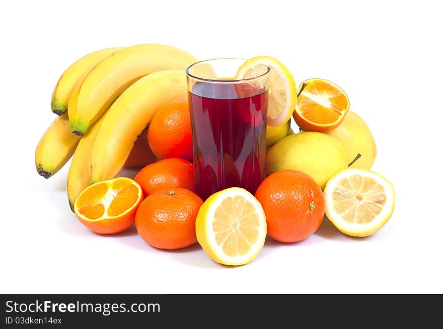 Juice fruits on white background