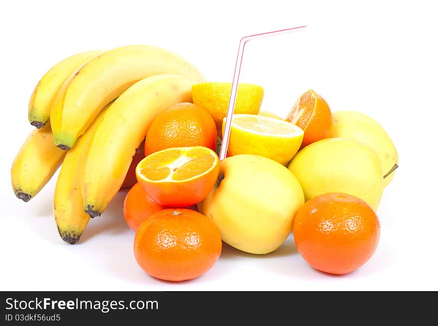 Juice fruits on white background