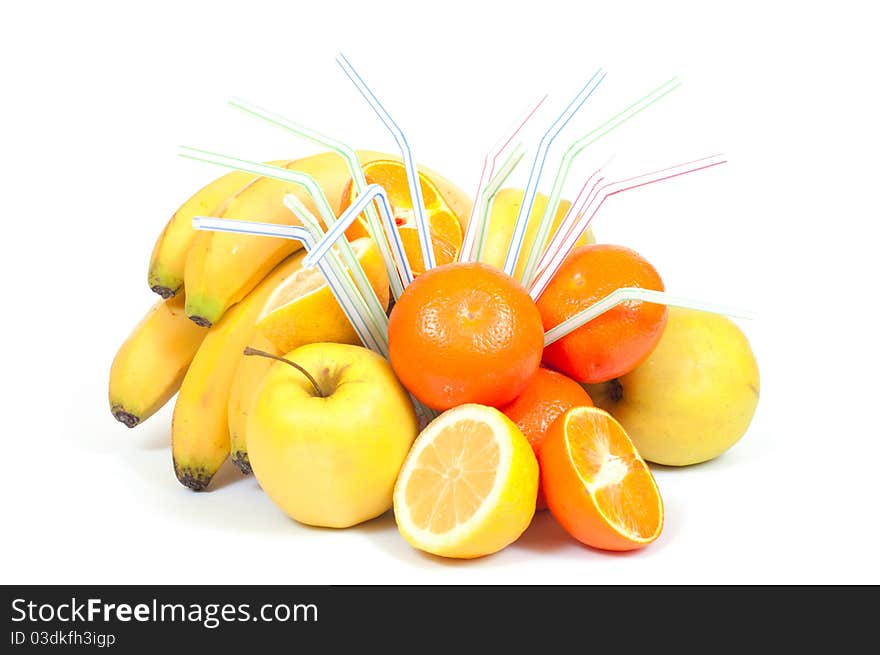 Juice fruits on white background