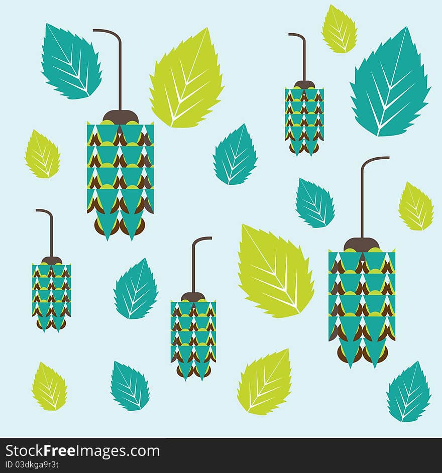 Decorative pattern of cones and leaves. Decorative pattern of cones and leaves