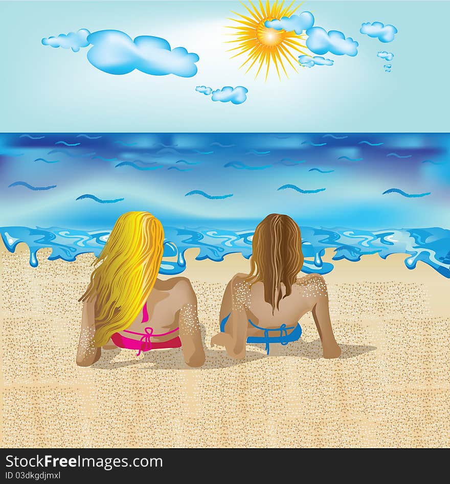 Two beautiful women relaxing on beach. Two beautiful women relaxing on beach