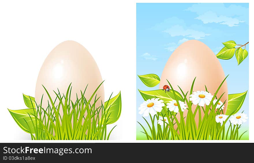 Easter big egg on green grass with flower, holliday  illustration. Easter big egg on green grass with flower, holliday  illustration