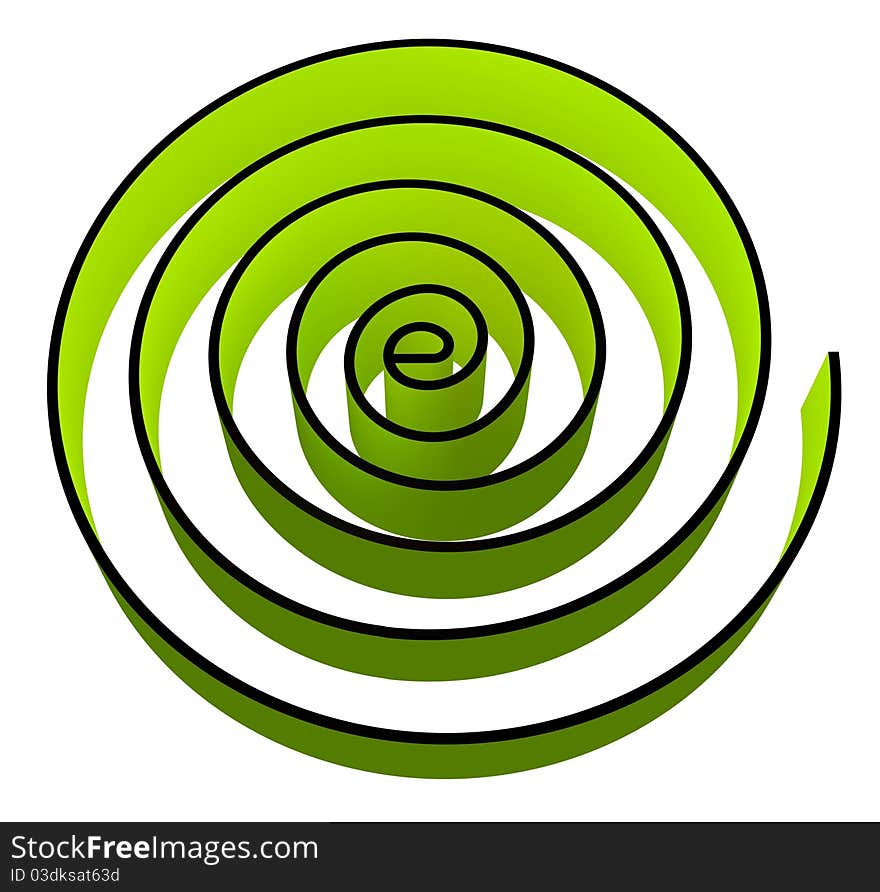 The letter E spiralling on a white background. The letter E spiralling on a white background