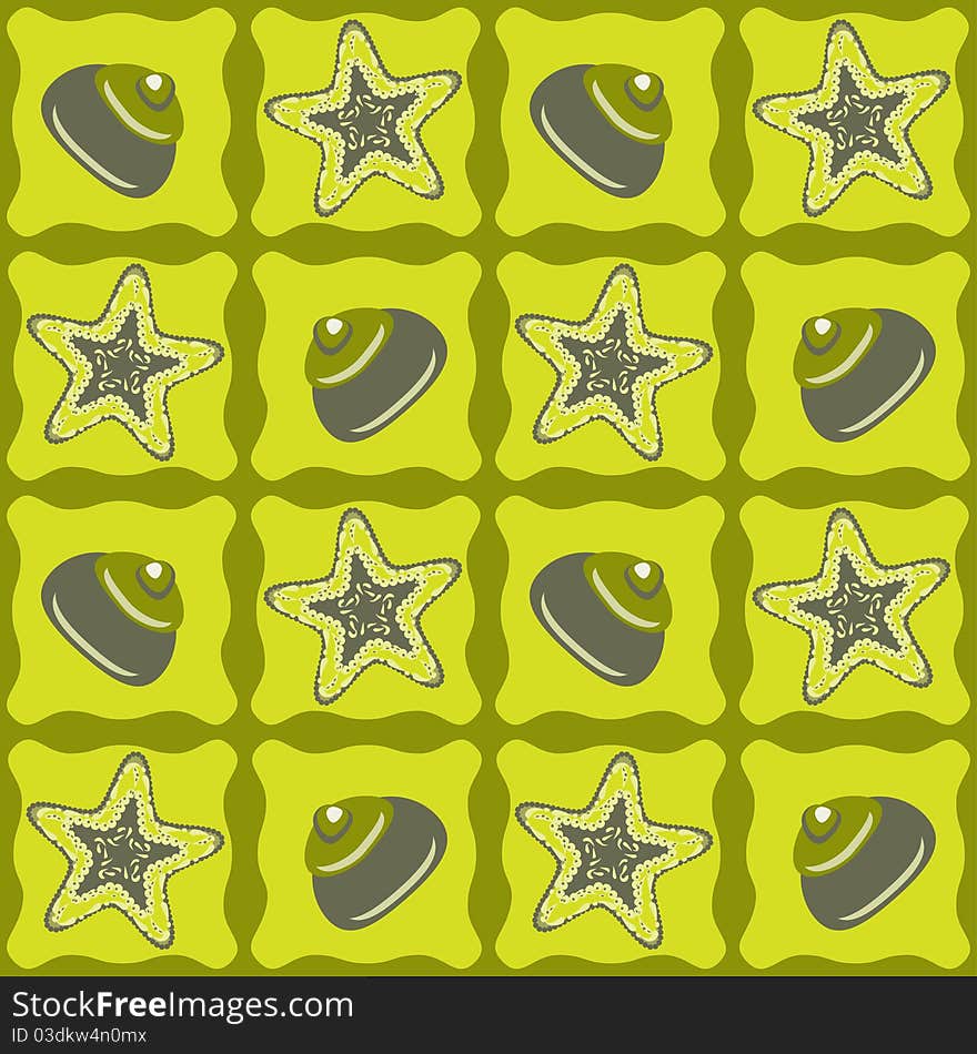 Star-fishes seamless pattern on green background