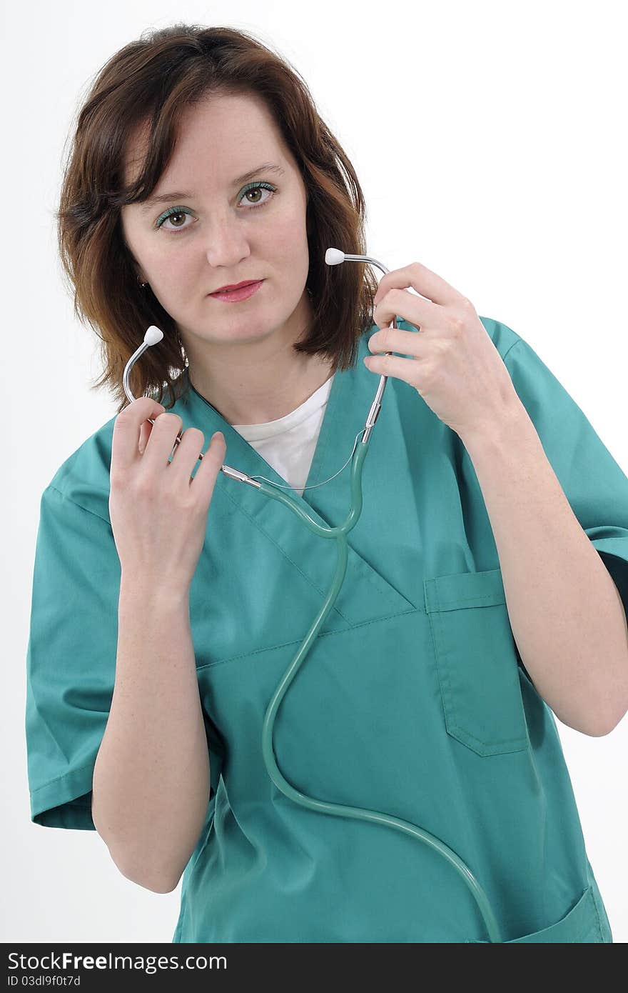 Doctor practicing with stethoscope