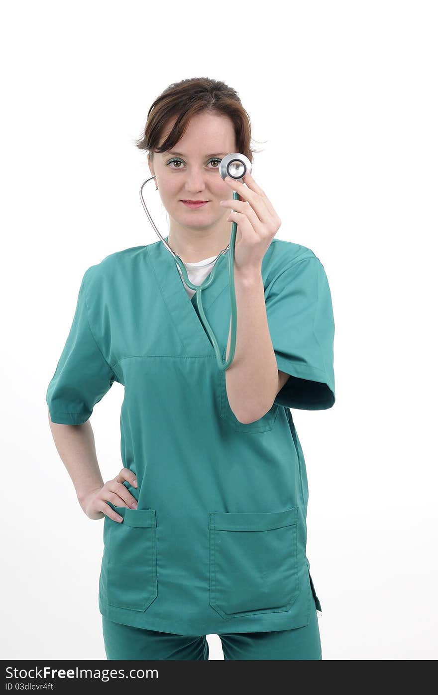 Assistant working with stethoscope