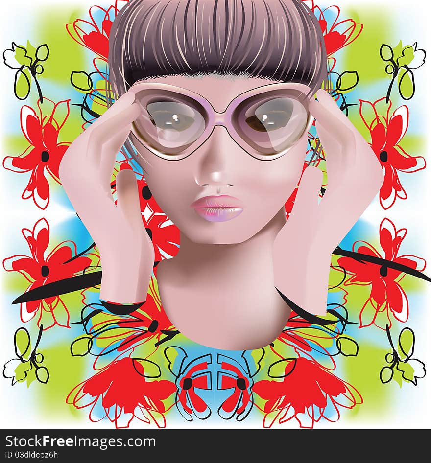 Young Fashion Girl In Flower Background