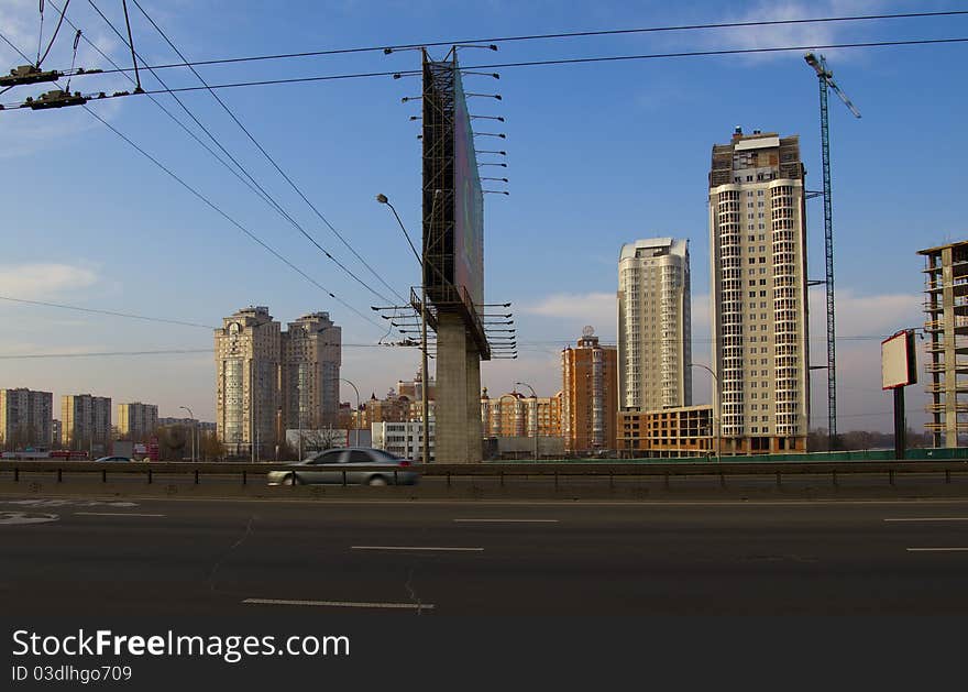 New buildings and highway in Kiev. New buildings and highway in Kiev