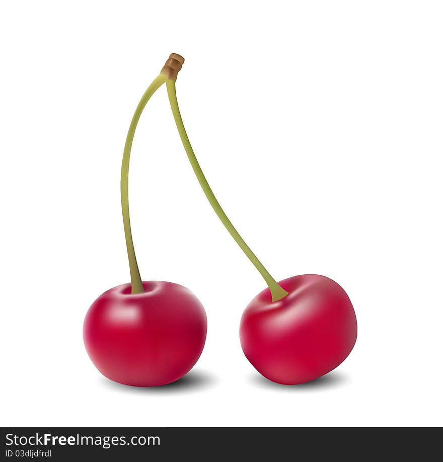 Two cherries isolated on white background