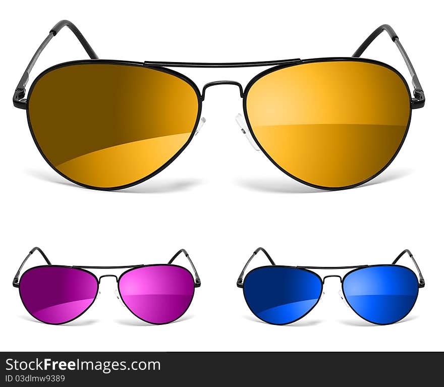 Three sunglasses isolated on white