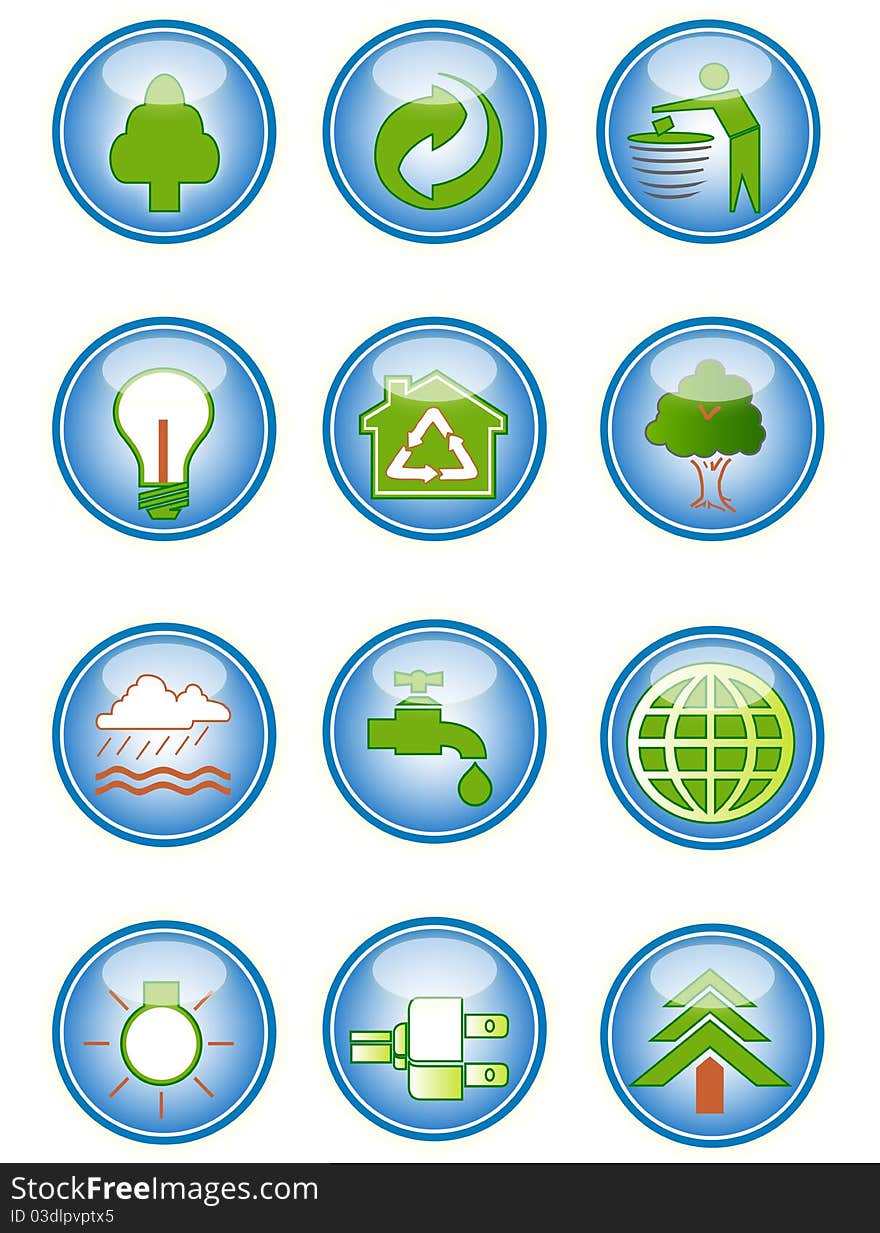 A collection of environmental icons and design elements. A collection of environmental icons and design elements