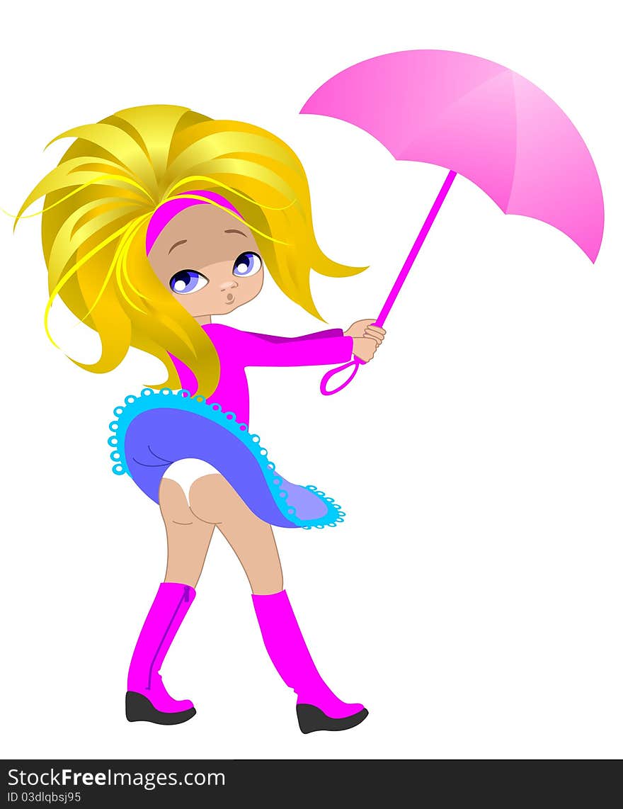 Girl under  an umbrella. Illustration. Girl under  an umbrella. Illustration