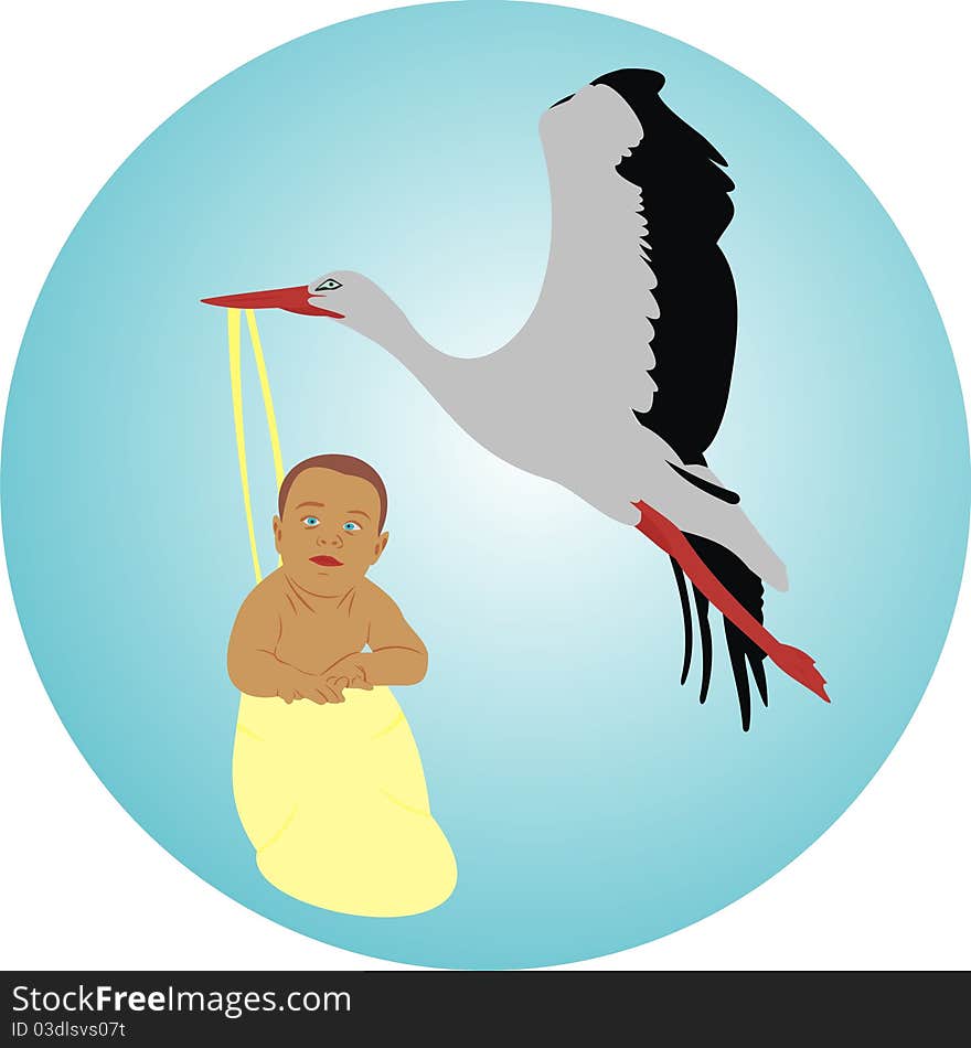 Stork with the child