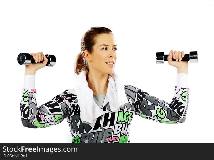 Girl Exercising With Weights, Closeup