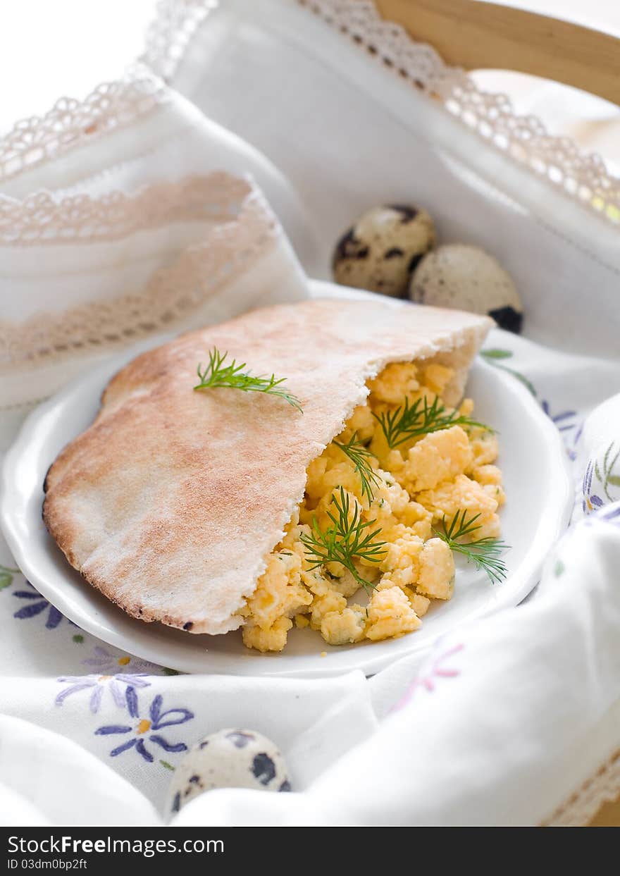 Breakfast omelet in pita bread with dill